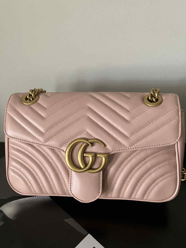 Gucci Calfskin Matelasse Small GG Marmont Shoulder Bag Perfect Pink